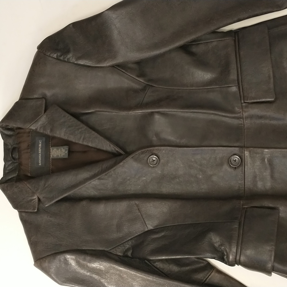 Leather Dark Brown Coat 40" Long Classic Trench Style LG 12 See Measurements - Picture 9 of 10